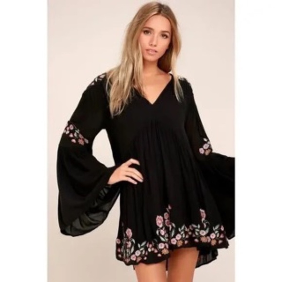 Free People Boho Babydoll Cottagecore Gardencore Embroidered Tunic Dress Small - Picture 1 of 10